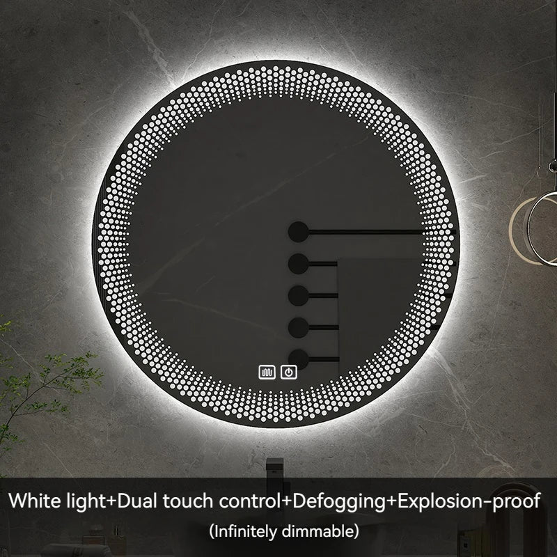 LED round mirror with adjustable backlight and intelligent anti-fog - Double liaison blanche