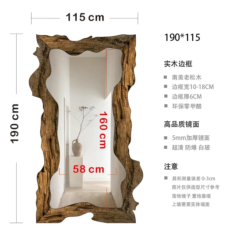 Luxury modern decorative wooden standing mirror for home - 190 x 115 cm