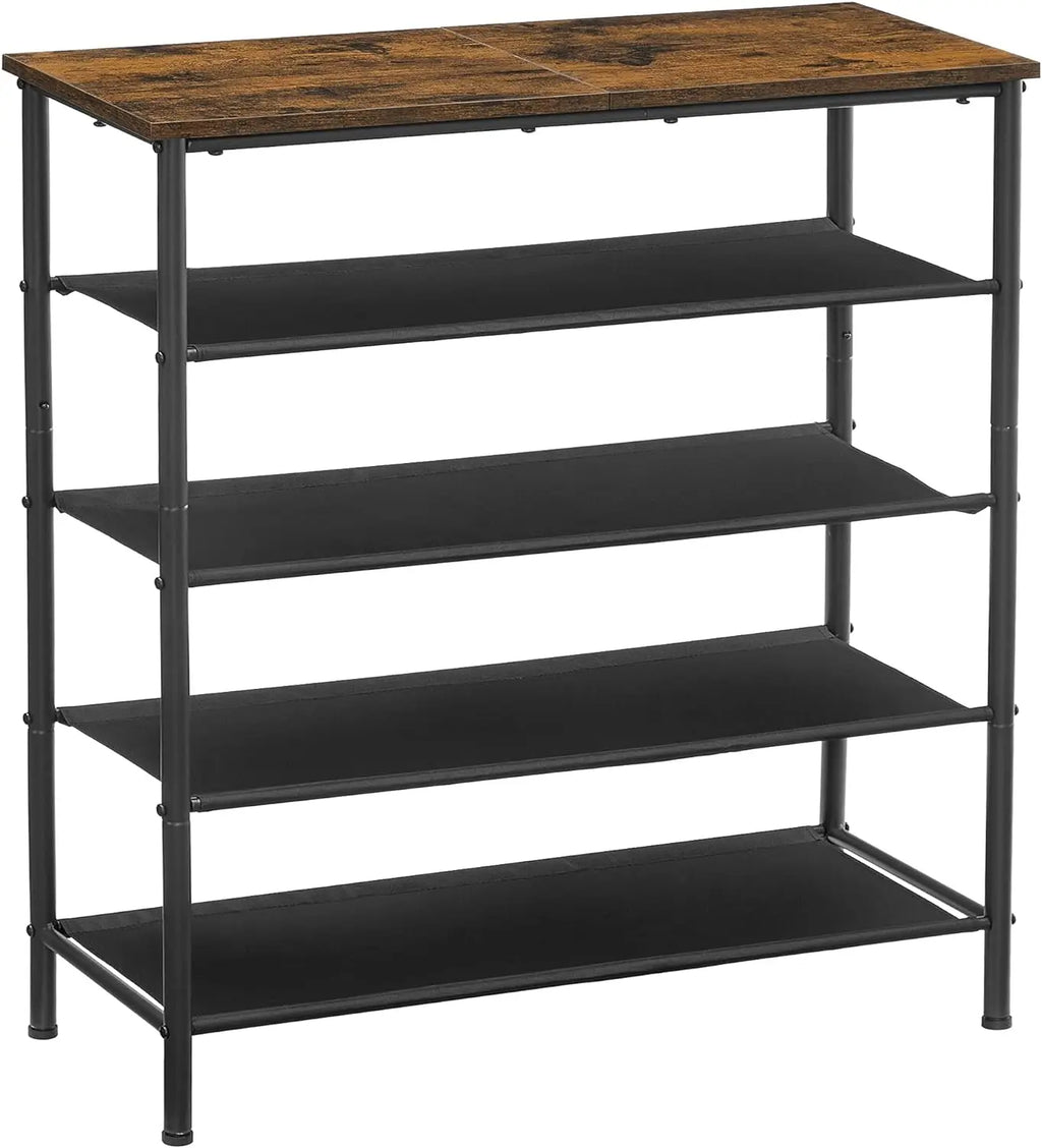Narrow 5-Tier Metal Shoe Rack with 4 Polyester Fabric Shelves, - 75 x 30 x 91 cm