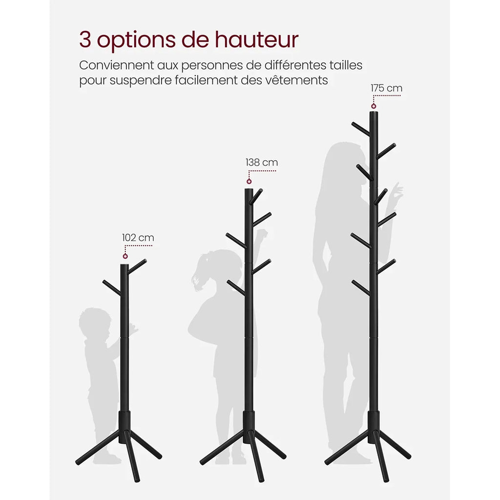 Black and Khaki Tree-Shaped Coat Rack with 8 Hooks and 3 Heights - view 4