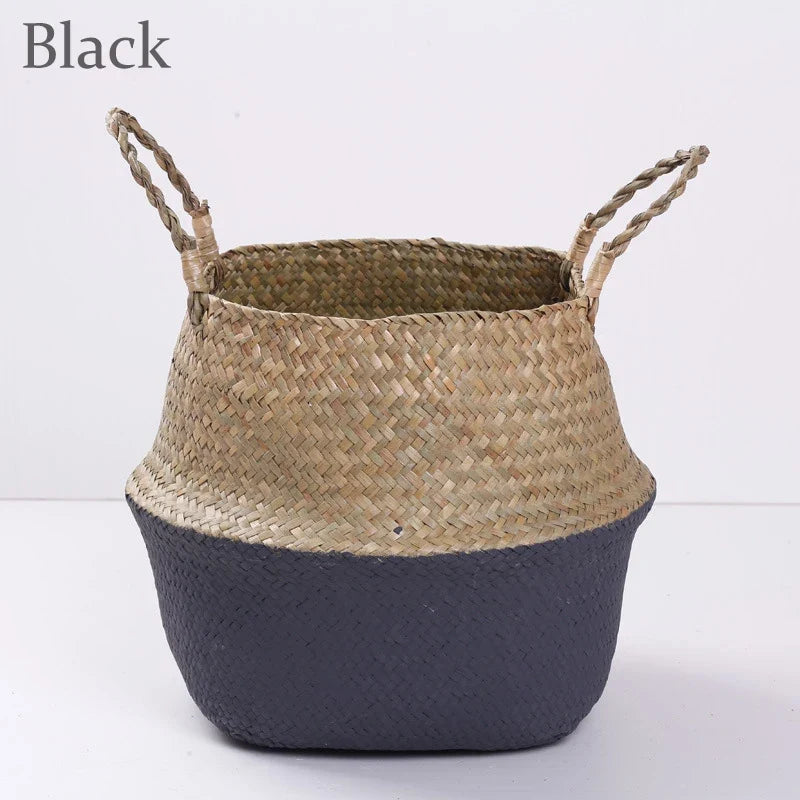 Folding rattan storage baskets with handle for various uses - 03 / 26x23cm