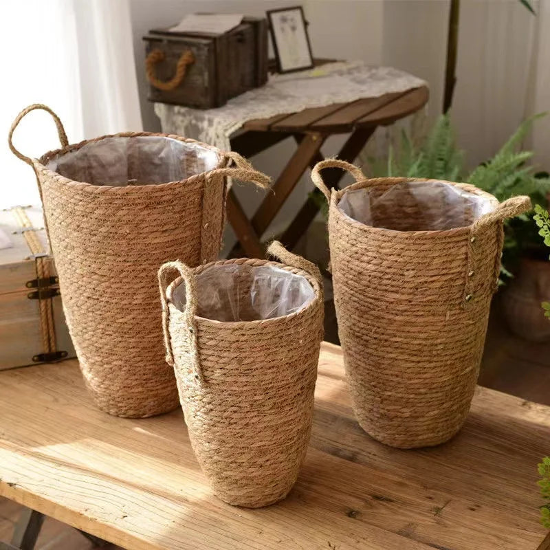 Large wicker basket for garden storage and decoration