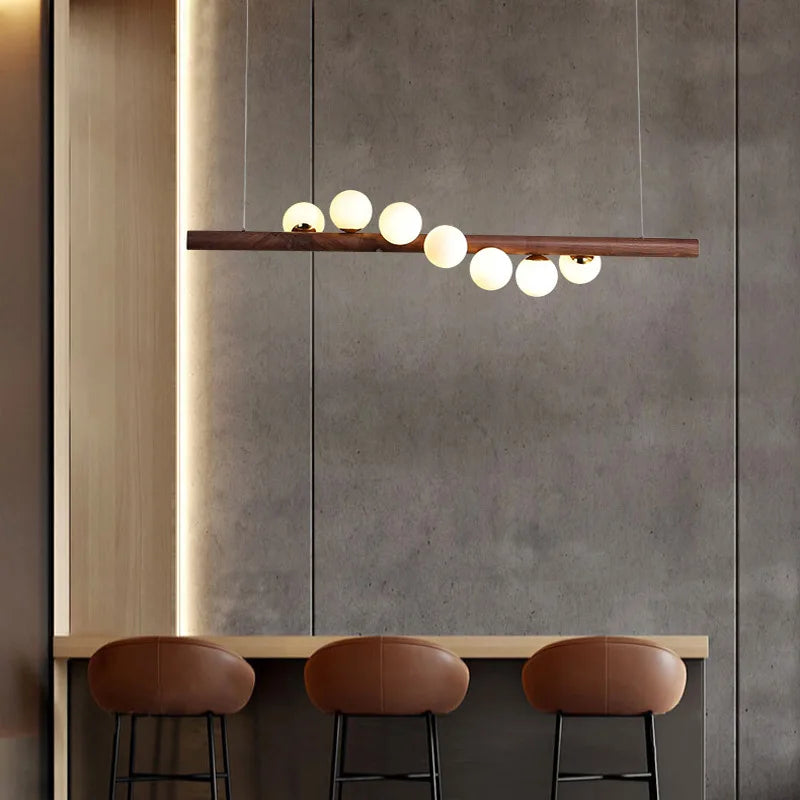 Chandelier in walnut wood and glass modern design for elegant interior - view 6