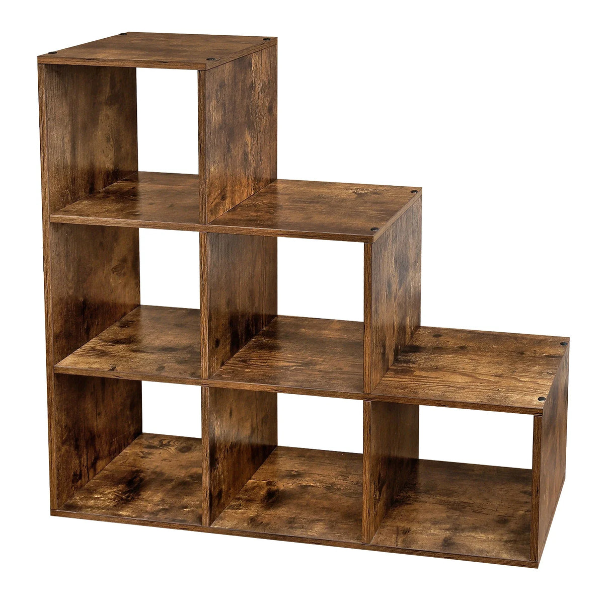 VASAGLE Stair Shelf, Bookcase, Step Shelf, Standing Shelf, with 6 Cubes, Ladder Shelf, Room Divider, Cube Shelf - Brun rustique