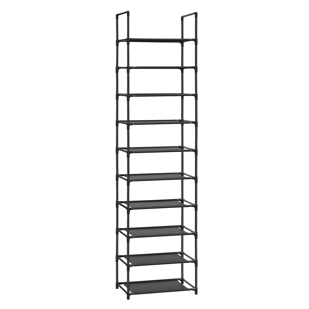 SONGMICS Shoe Rack, 10 Tiers, Narrow Shoe Rack, 28 x 45 x 173 cm, Metal Frame, Non-Woven Fabric Shelves, Hallway, Bedroom - black