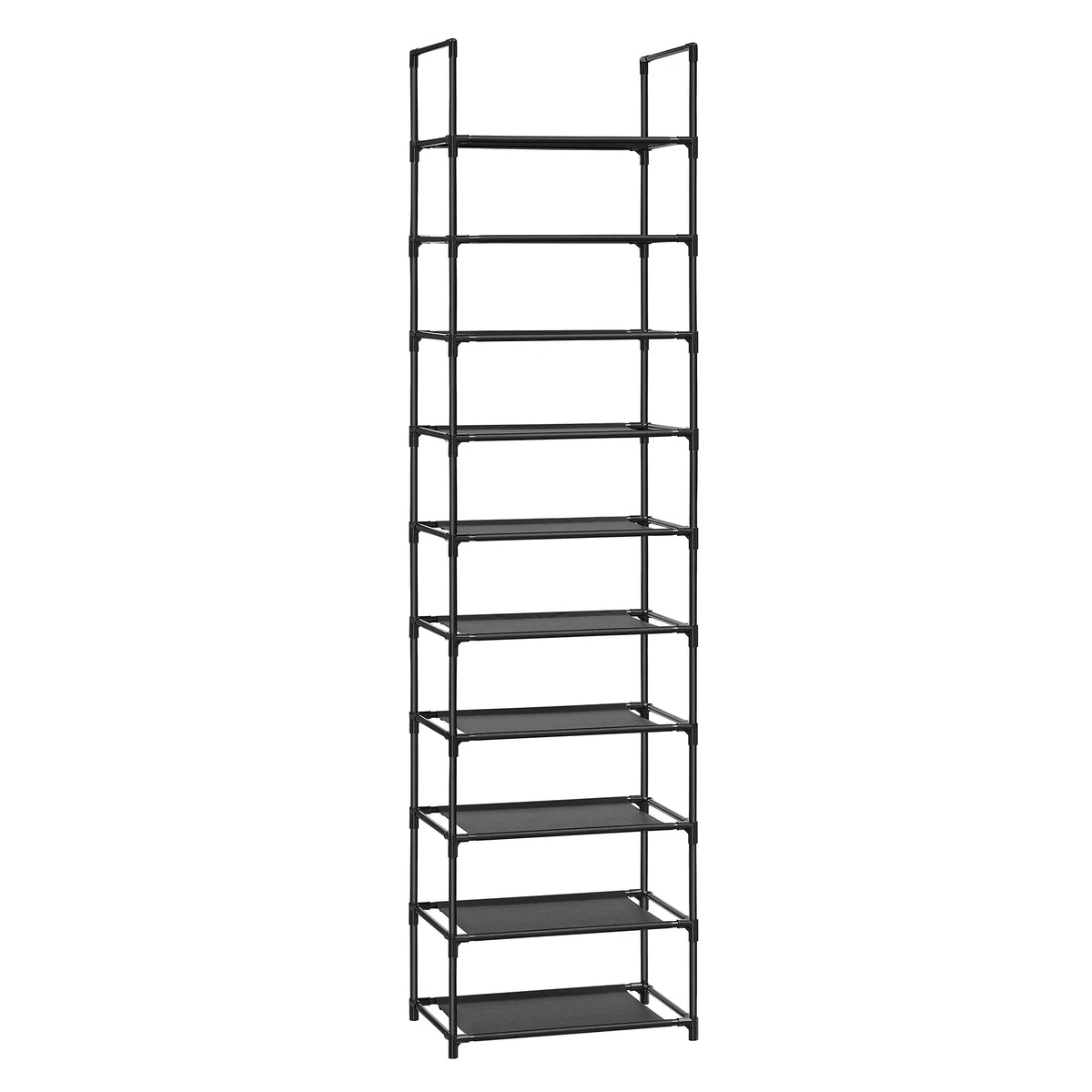 SONGMICS Shoe Rack, 10 Tiers, Narrow Shoe Rack, 28 x 45 x 173 cm, Metal Frame, Non-Woven Fabric Shelves, Hallway, Bedroom - black