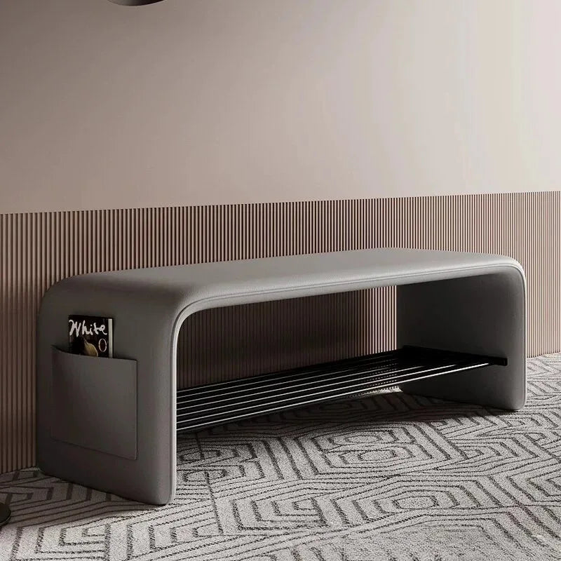 Doorway Shoe-Changing Stool with Storage, LED Accent Style - 80cm-grey