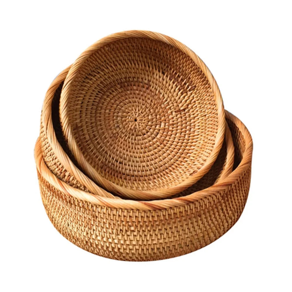 Round basket in woven rattan for fruit and snacks - ASML Set 3 Pieces
