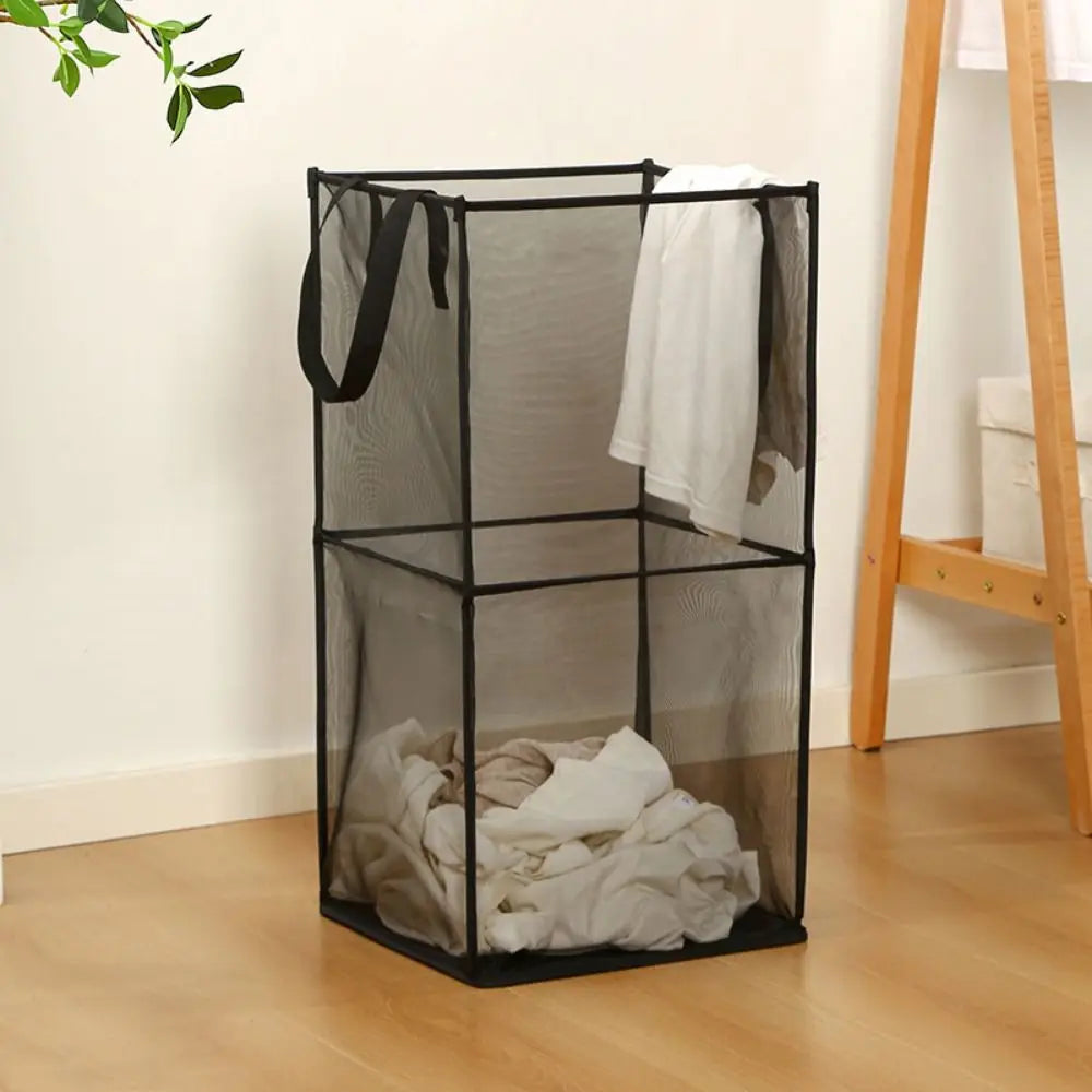 Large capacity foldable linen basket with handles - Black-Double Layers