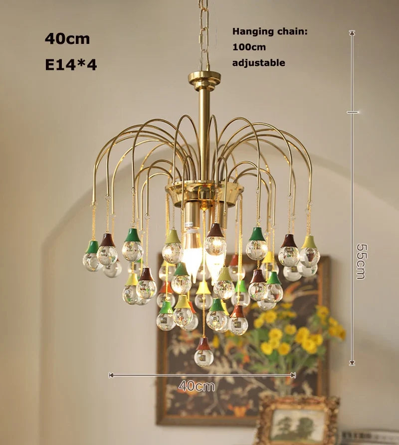 Angel's tear trendy ceiling lamp in elegant light crystal for interior - Dimmable / 40cm / Gold hardware