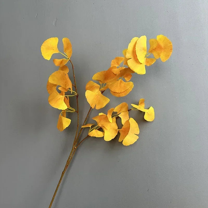 Artificial ginkgo decorative plant with three forks for outdoors - Orange / 6 Pieces