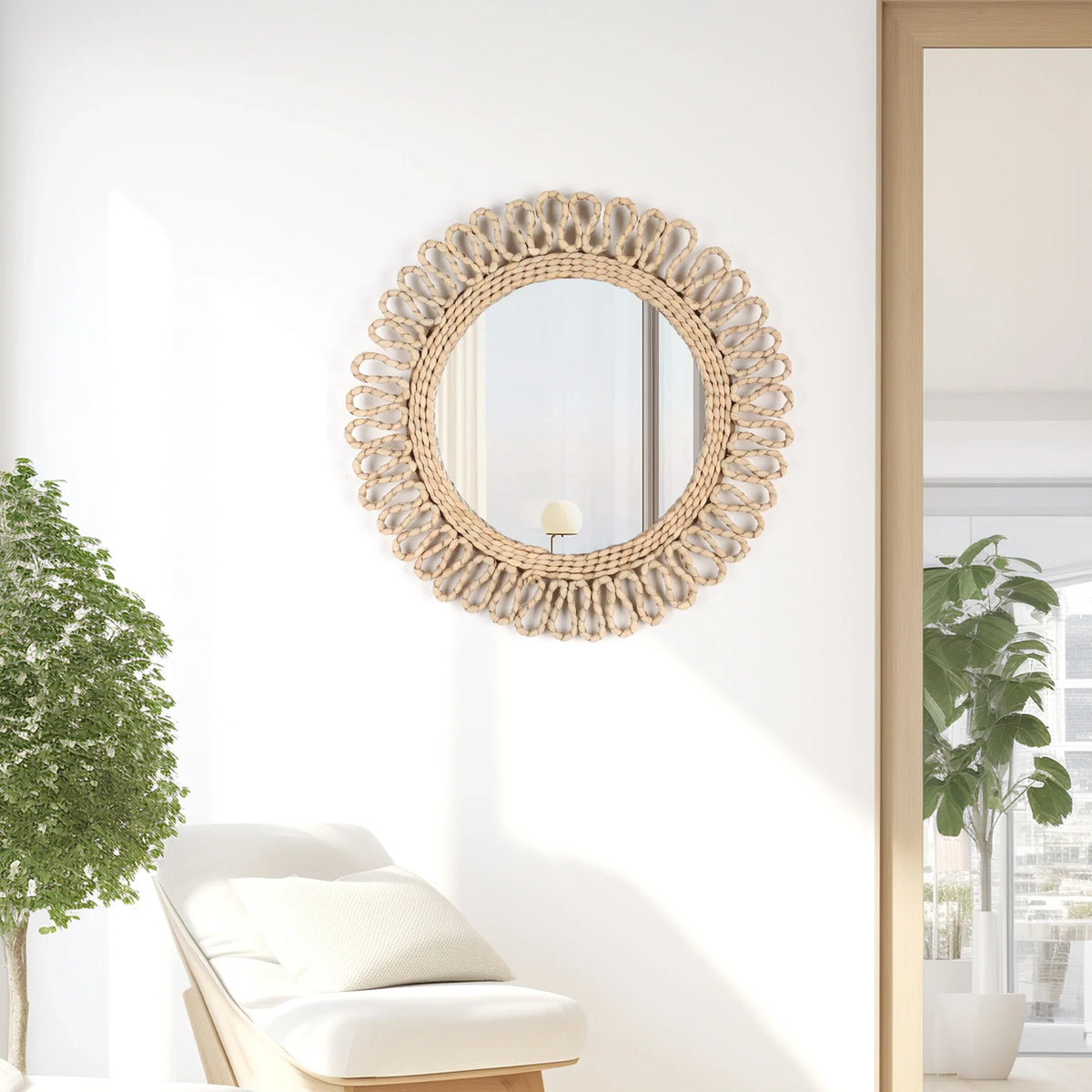 Circular wall mirror bohemian woven for interior decoration
