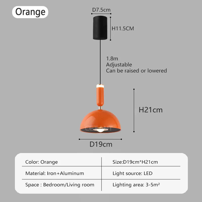 Nordic LED pendant light with adjustable height for home decoration, dining room, living room, bedroom, bedside lighting - Liftable Orange / Warm white