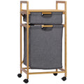 HOMCOM bamboo laundry hamper 2 removable cloth bags 42x35x84,5 cm - Natural wood and gray / 42x35x84.5 cm