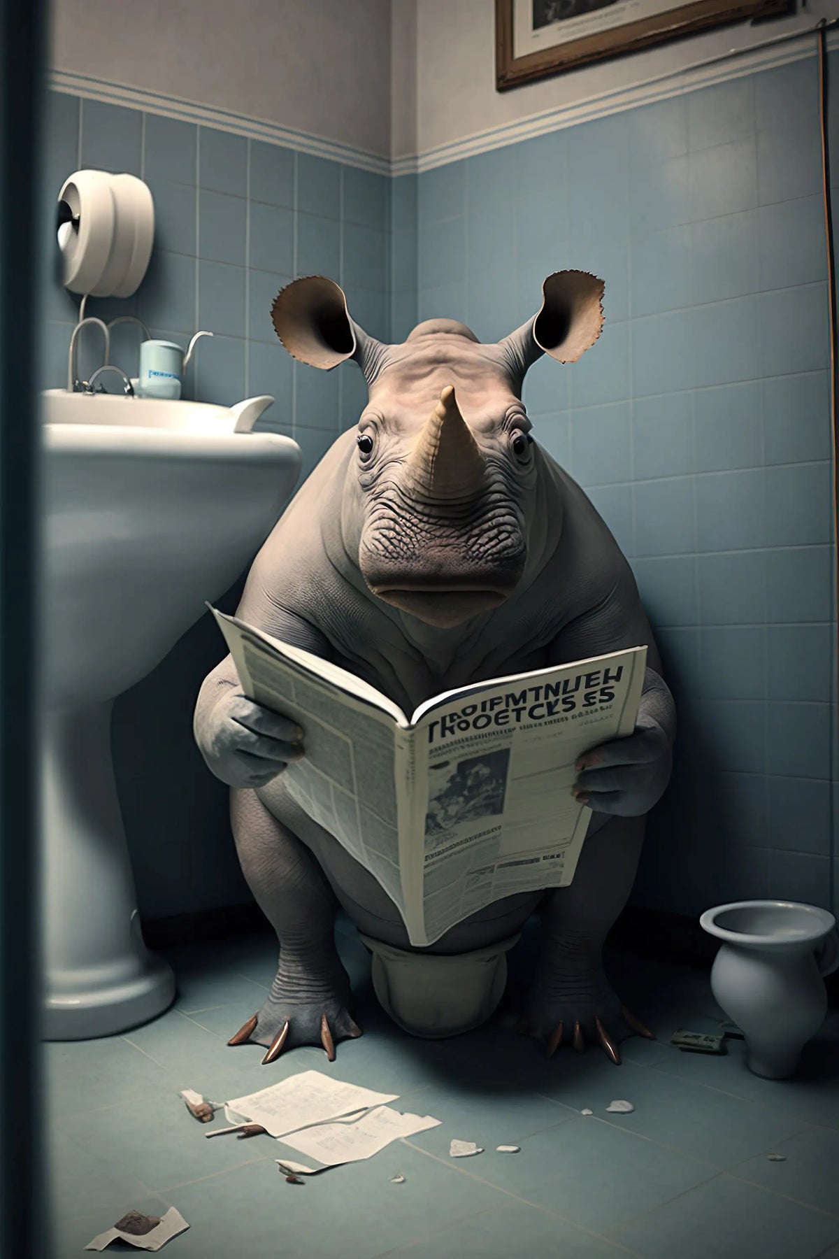 Humorous decoration animals on toilet with journal print canvas - A4 21X30cm Unframed / 13