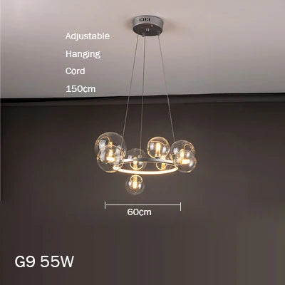Glass chandelier with modern design with artistic bubbles - Neutral light / Dia60D