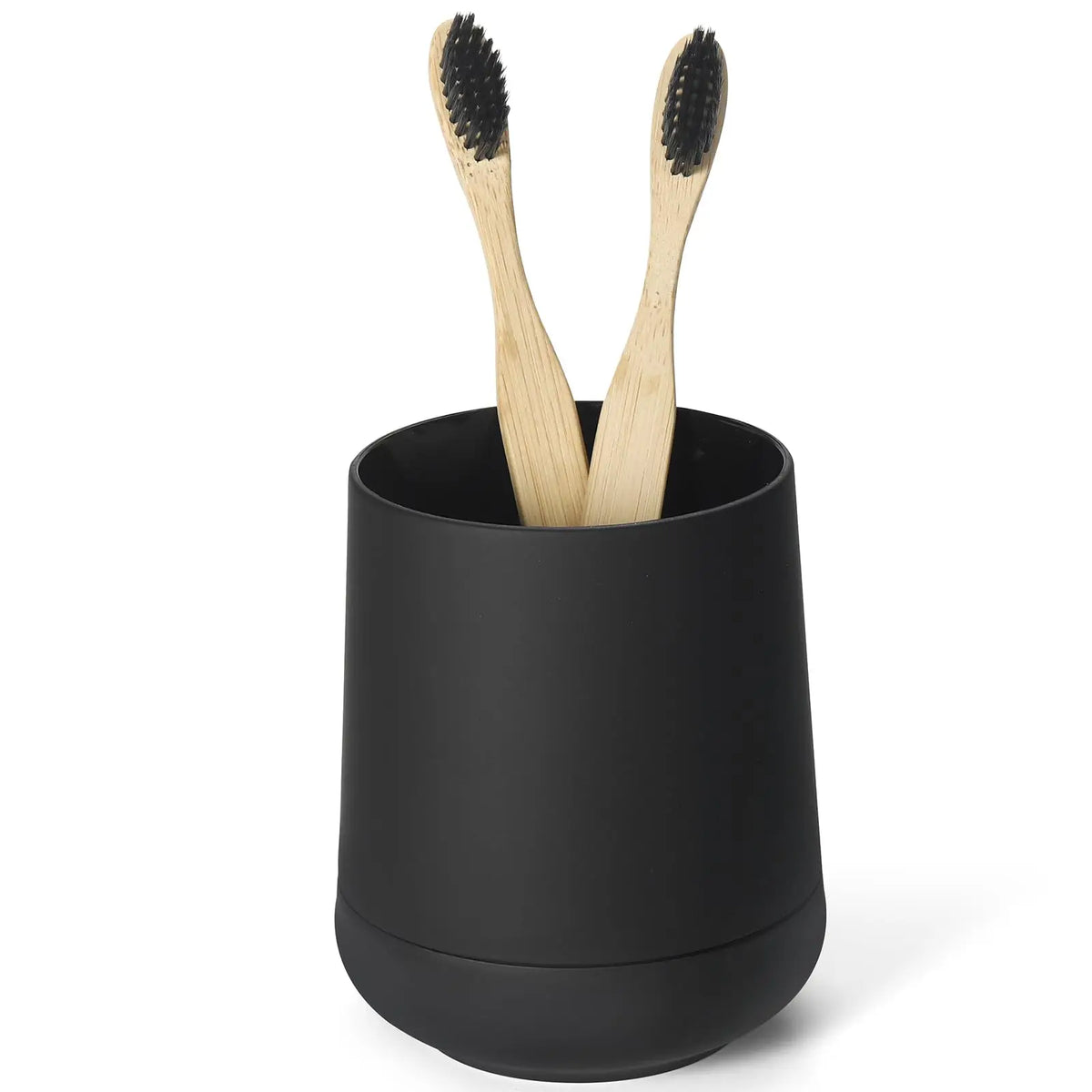 Matte Black toothbrush holders for bathrooms with silicon boot, Modern tooth brushing and toothpaste holder cup for bathroom Org - black