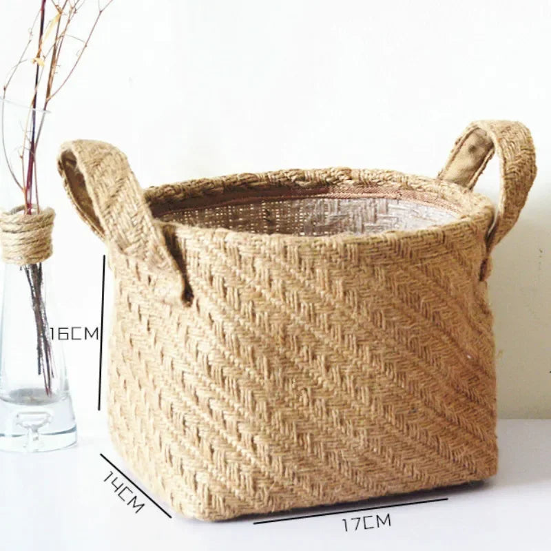 Multifunctional woven jute cloth storage basket - view 3