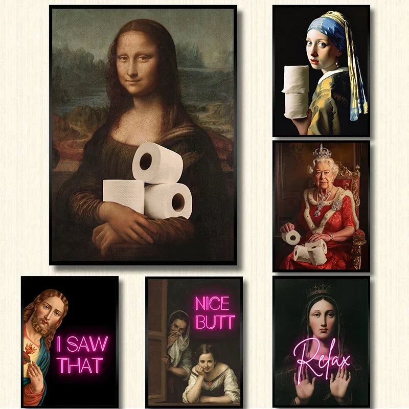 Vintage toilet panel portrait of the mona lisa amusing decor