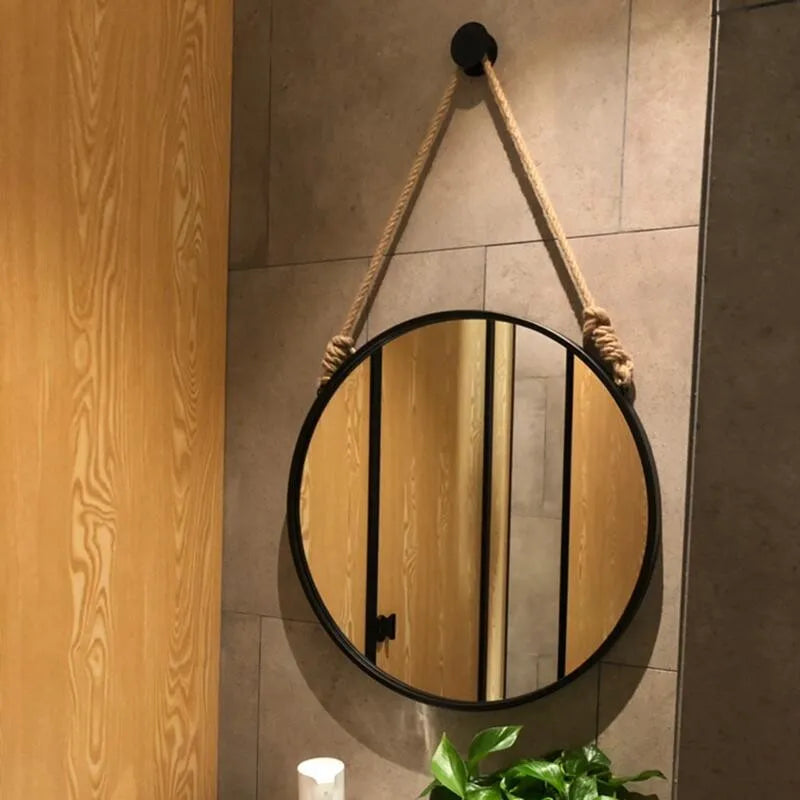 Decorative mirrors round retro hanging Nordic handicrafts aesthetic - 40 cm