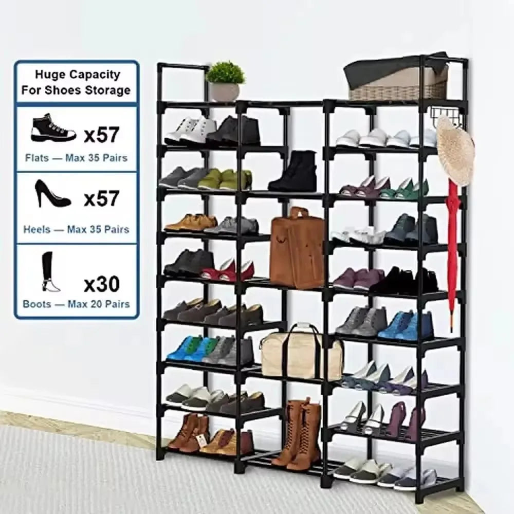 Metal shoe shelf with coat holder and integrated hooks - view 5