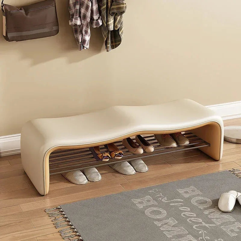 Minimalist storage bench for shoes with design seat - Beige-120cm