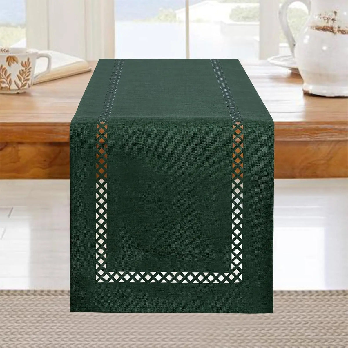 Linen table runner openwork modern style