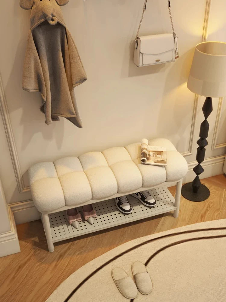 High capacity luxury lamb wool shoe bench creative storage - view 4