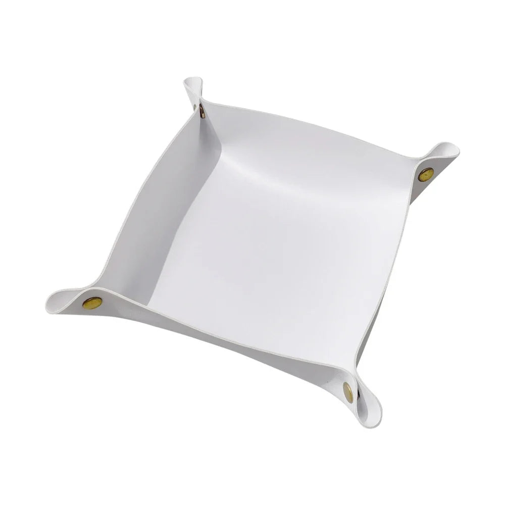 Foldable leather top for various storage and decoration - White / 7,88 x 7,88 pouces
