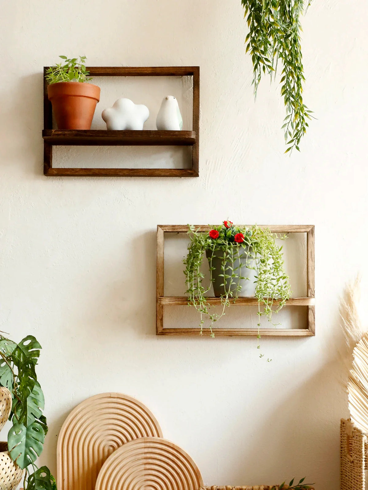Wooden floating shelf for decorative wall storage - view 2