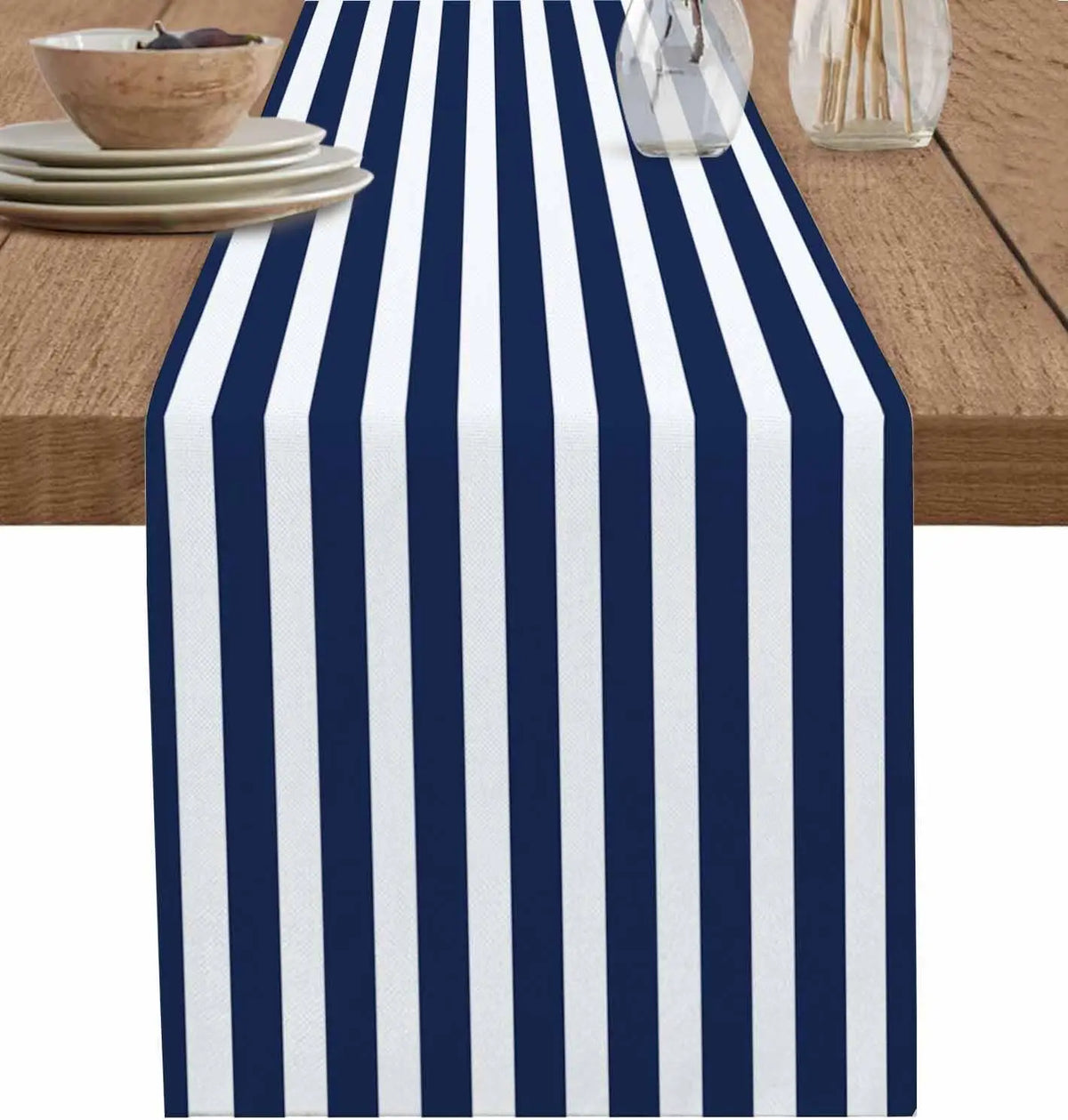 Sage Green Striped Linen Table Runner, Natural Rustic Finish - 150x33cm 59x13inch