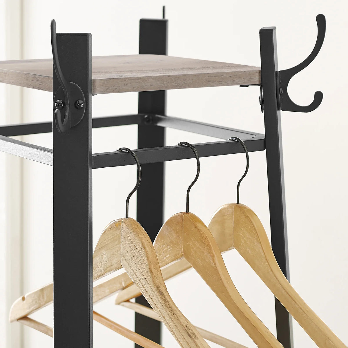 VASAGLE Coat Rack, Cloakroom, Clothes Rack with 3 Tier Shelf, Hooks and Rails, Steel Frame, Industrial Style - view 4