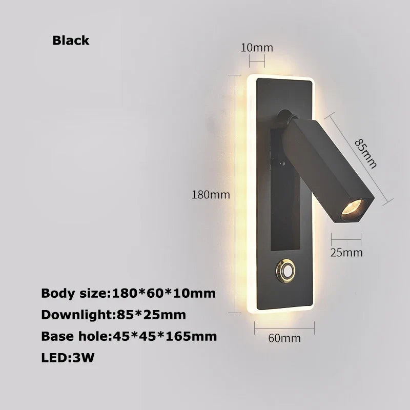 Brass and Black LED Wall Sconce with USB Port and Switch - Neutral light / C