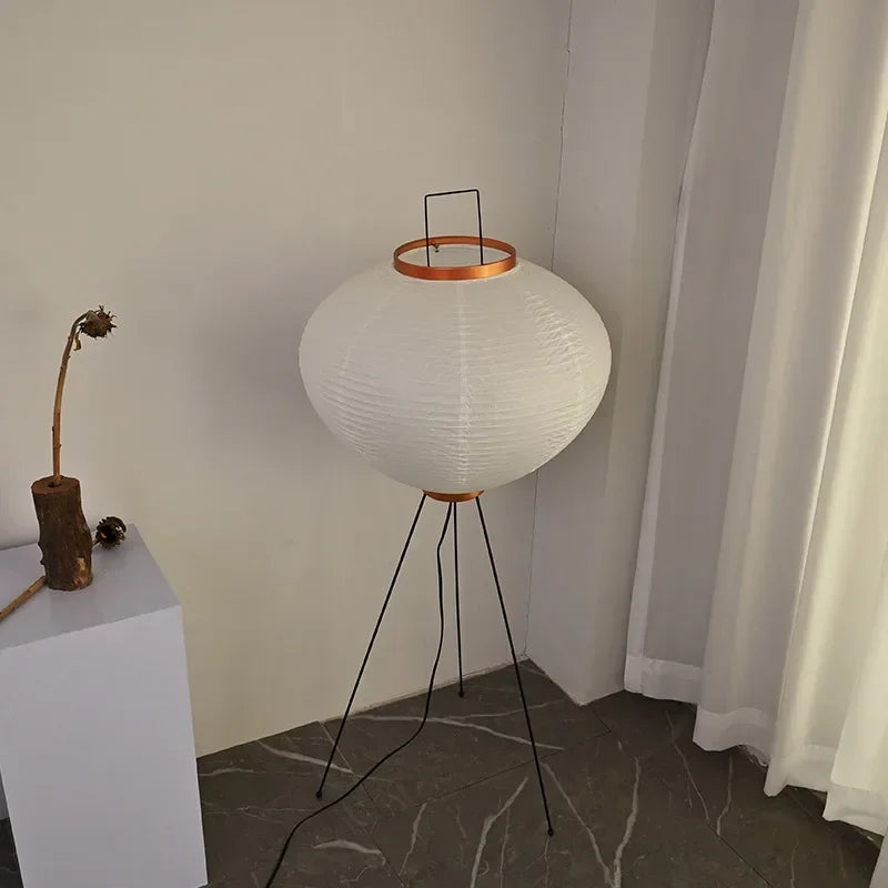 Japanese design floor lamp in rice paper with tripod - view 3