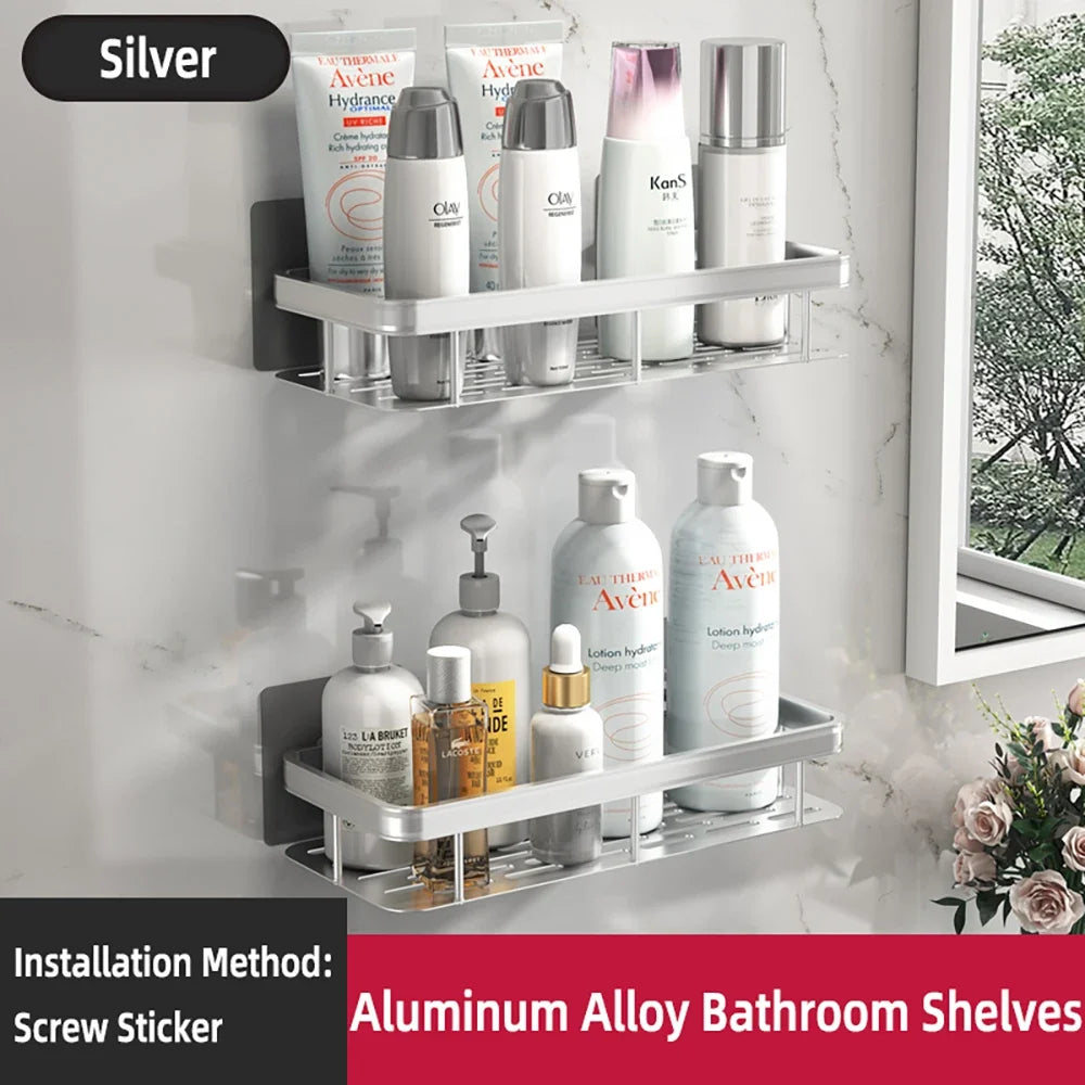Wall corner shelf without piercing for shower and towels - Silver-B-2PCS