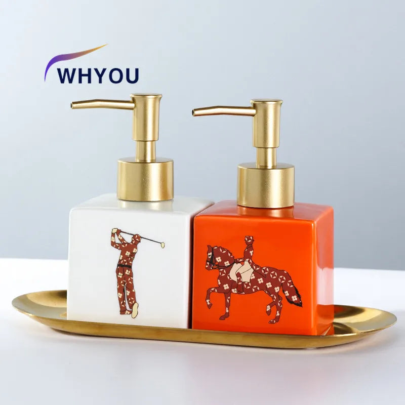 WHYOU Cermic Separate Shampoo Shower Gel Bottle, Liquid Soap Dispensers, Emulsion, Latex Hand Wish Bottles, Bathroom Accessories