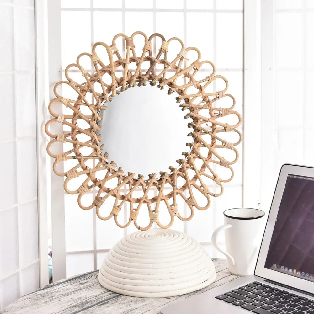 Wall mirror in woven handcrafted decorative rattan for home - view 3