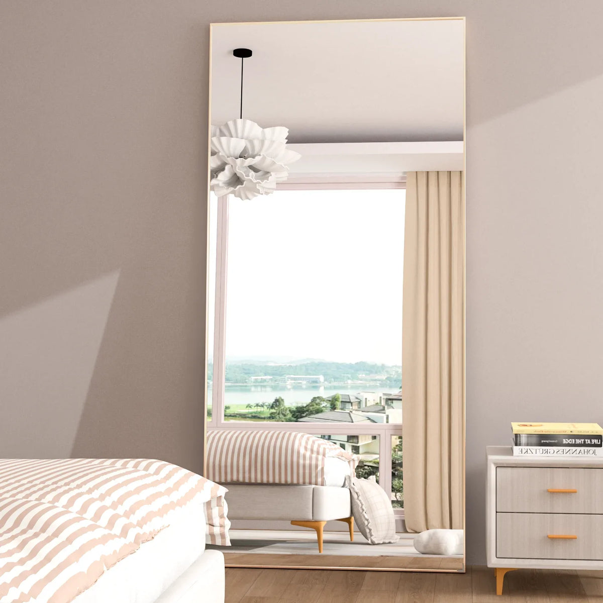 CASSILANDO Full Length Mirror 65" * 24 ", Floor Standing Mirror,  Black Metal Frame Mirror， Full Body Mirror - Gold