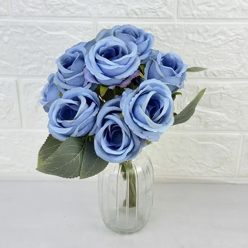 Bouquet of 10 artificial silk decorative rose wines for events - view 4