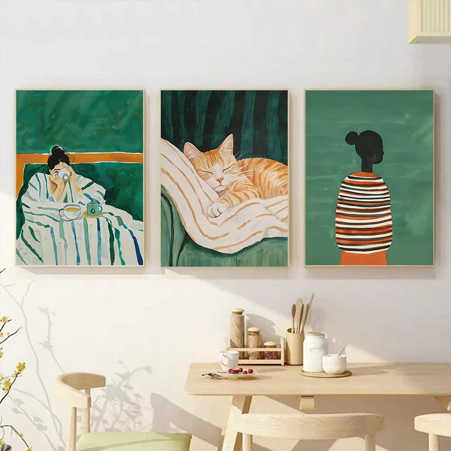 Woman cat abstract art wall for modern decoration - view 6
