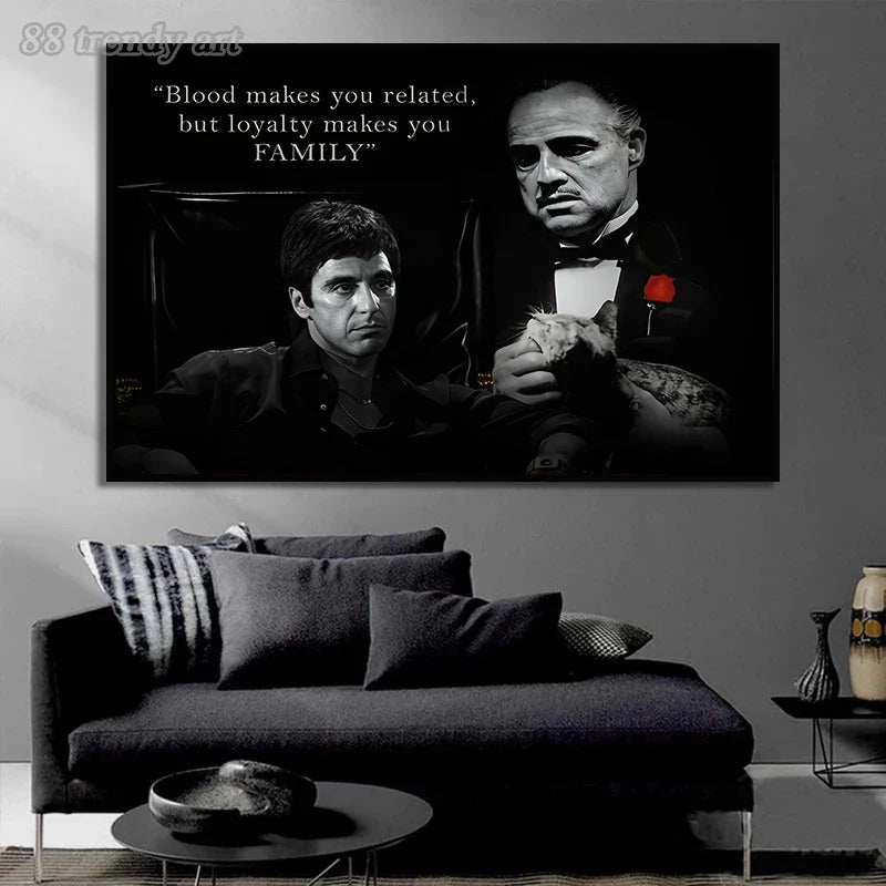 Black and White Movie Scarface and Godfather Canvas Painting Tony Montana , Don Vito Corleone Quotes Posters Pictures Home decor - view 3