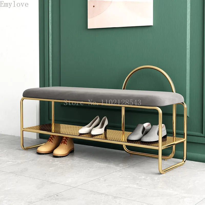 Trendy shoe bench with cushion and two-level shelf - view 3