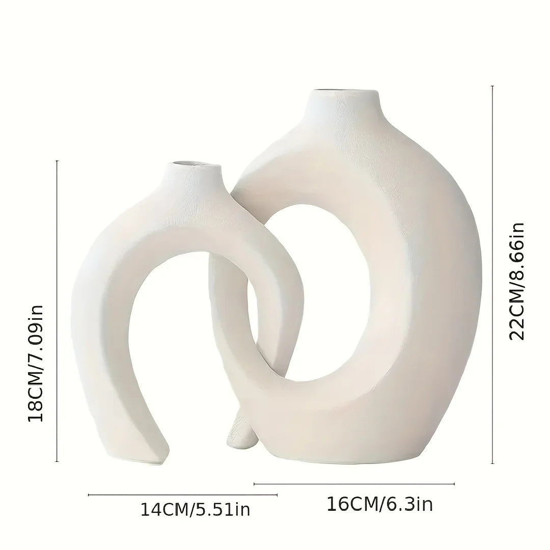 Hollow Nordic Modern Ceramic Vase Set of 2 for Modern Home decor,Modern Boho Hollow Flower Vases for Living Room Bookshelf - view 5