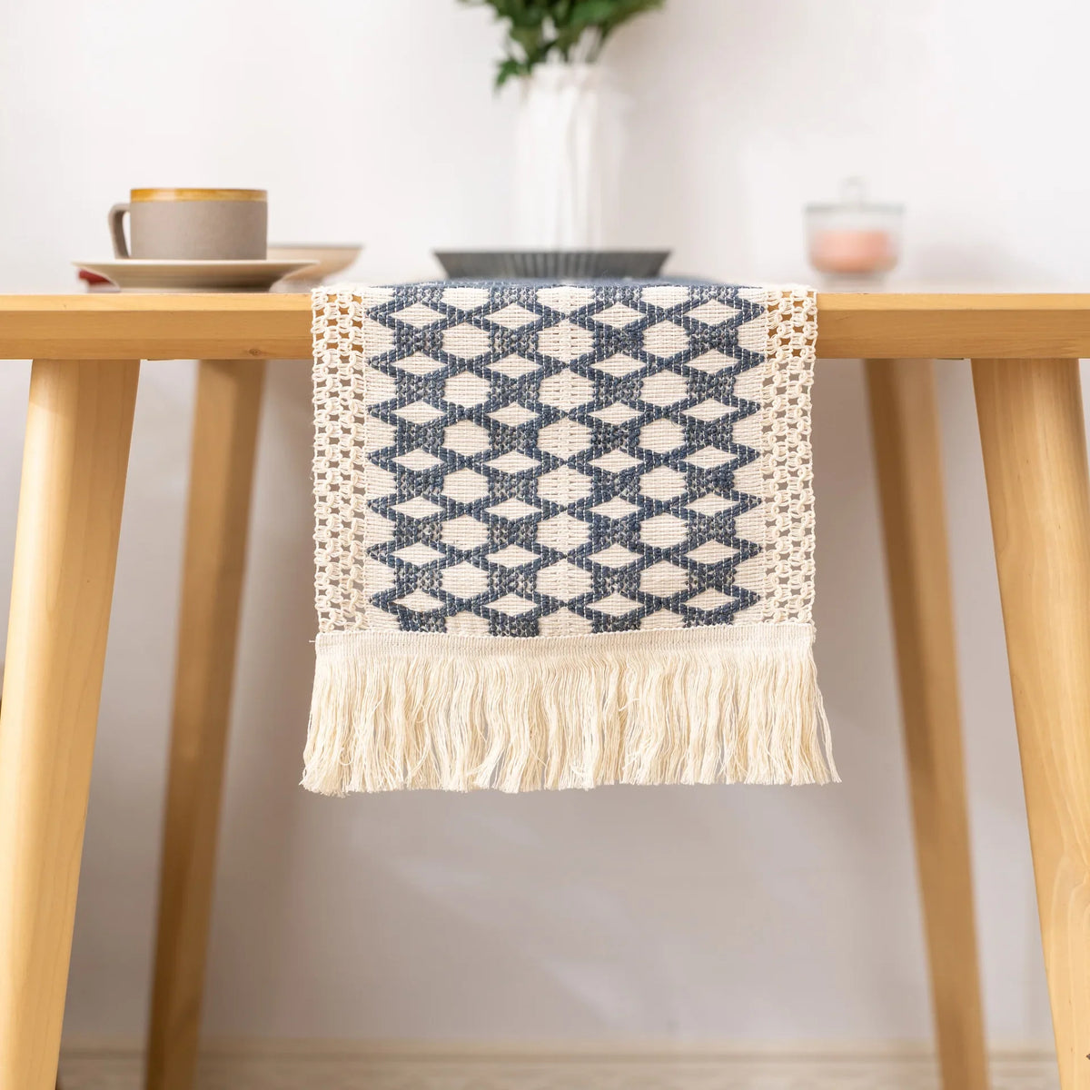 Country style table runner woven tiles pattern - view 5
