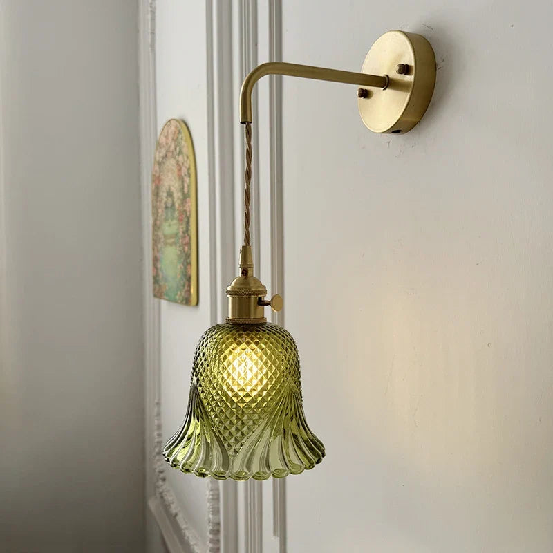 Vintage glass wall sconce with brass socket - view 5