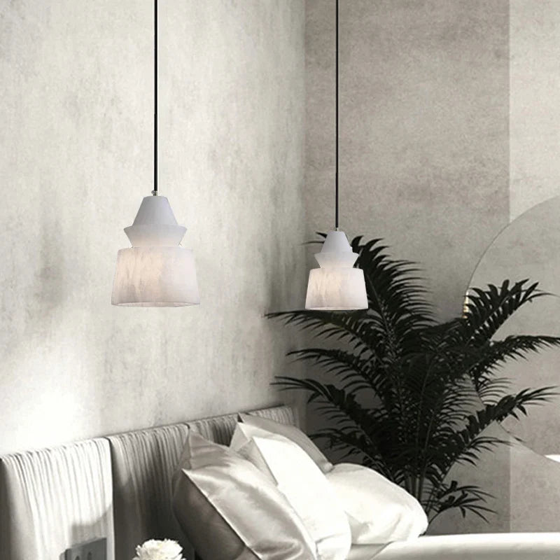 Modern pendant light in natural marble and elegant copper design - view 3
