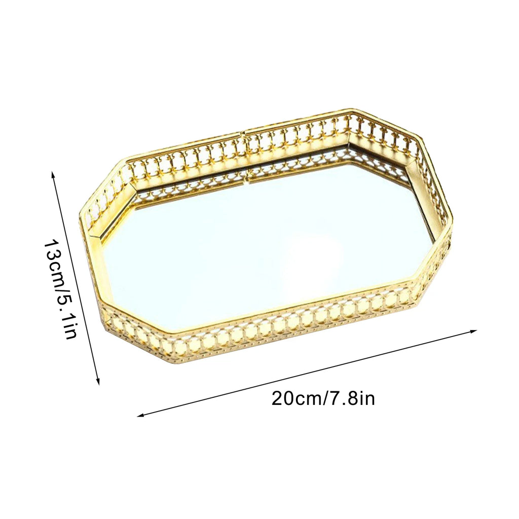 Metal storage tray decorative mirror for cosmetics and dishes - Small Rectangular 1
