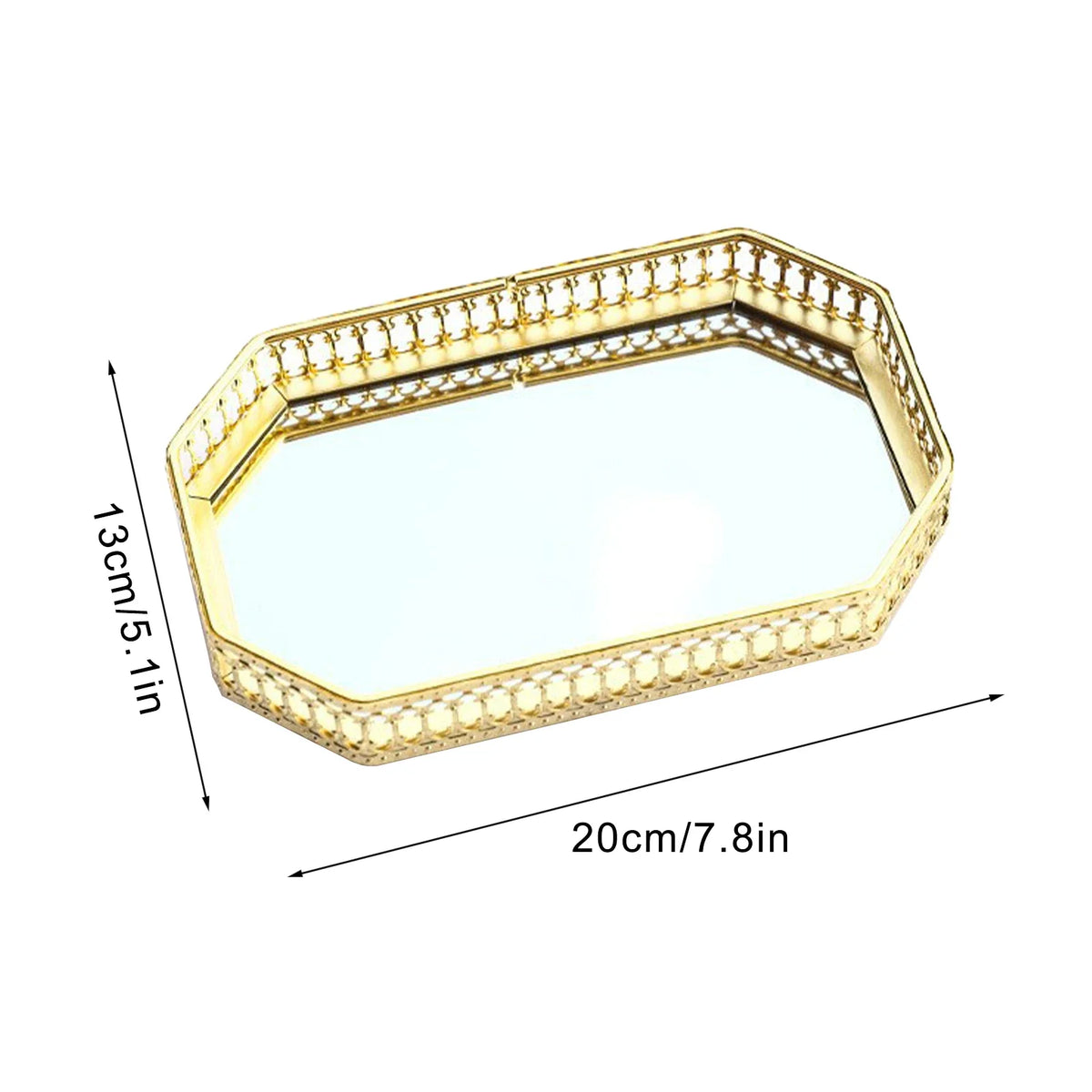 Metal storage tray decorative mirror for cosmetics and dishes - Small Rectangular 1