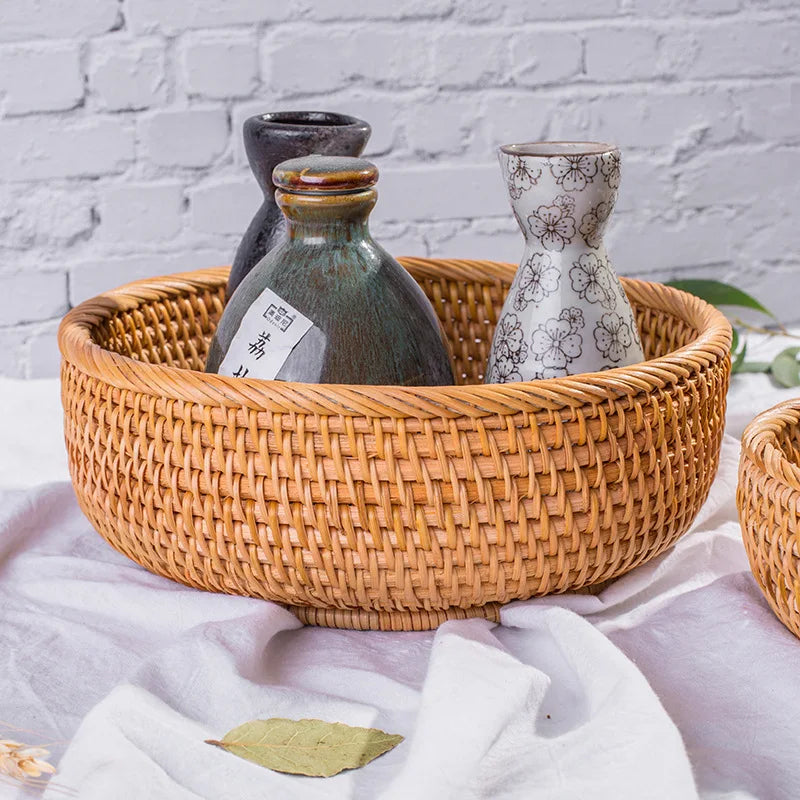 Round Rattan Woven Wicker Bread Basket for Home Decor - view 3
