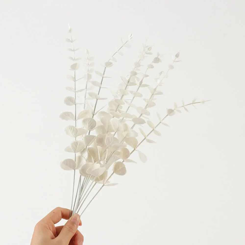 Set of 5 Artificial Eucalyptus Stems for Floral Decor, Design 1 - White / 5 pieces